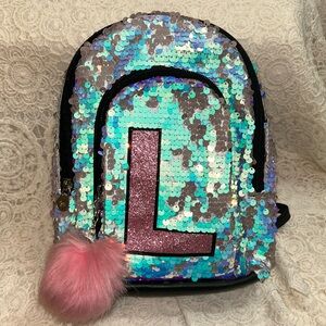 Beautiful Girls L Initial Sequined Backpack